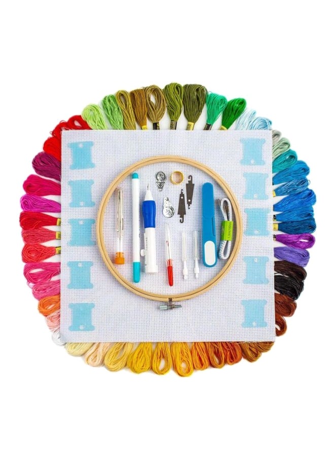 Hand Stitch Embroidery Starter Kit White/Blue/Beige