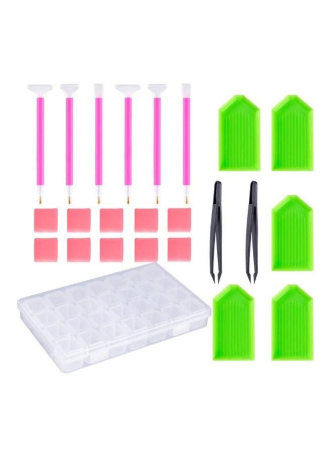 Generic - Pack Of 24 Diamond Painting Cross Stitch Tool Set Pink/Green/White - Image 1