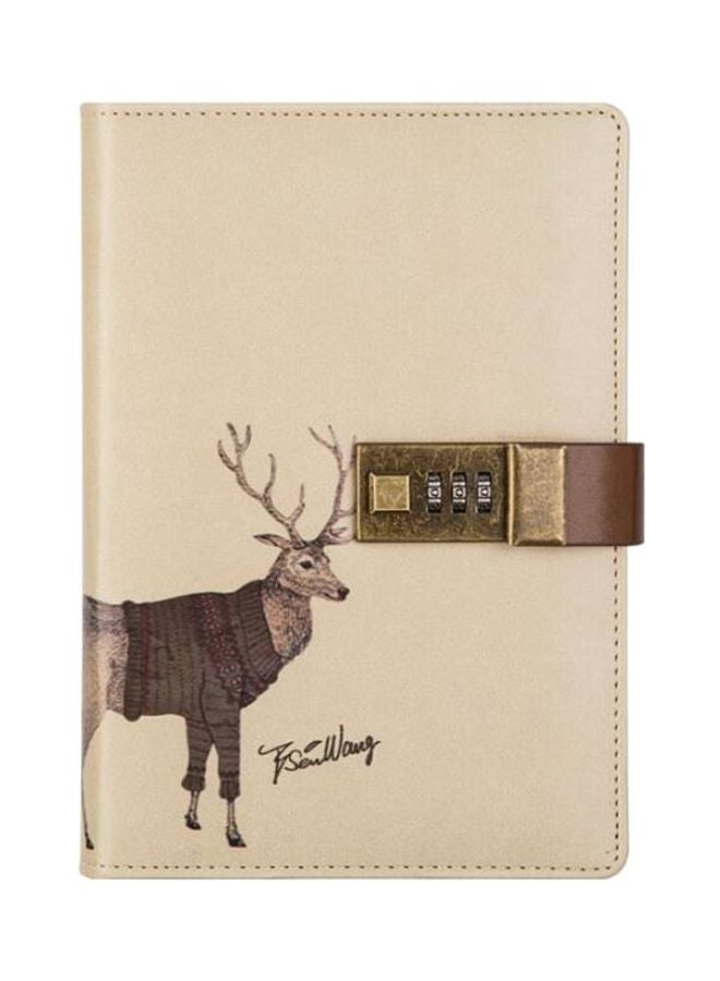 Combination Lock Cartoon Diary Notebook Beige/Brown/Copper