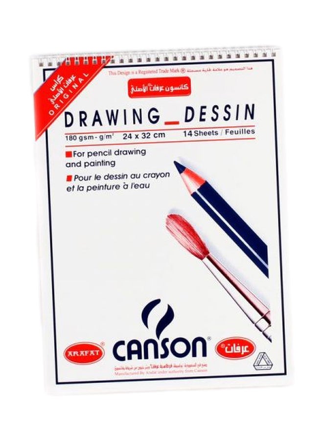 دفتر رسم من 14 ورقة أبيض/أزرق/أحمر