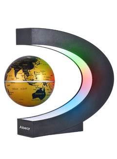 مصباح LED بشكل خريطة العالم على كرة أرضية معلقة وحامل بشكل حرف C ذهبي/ أسود 3بوصة