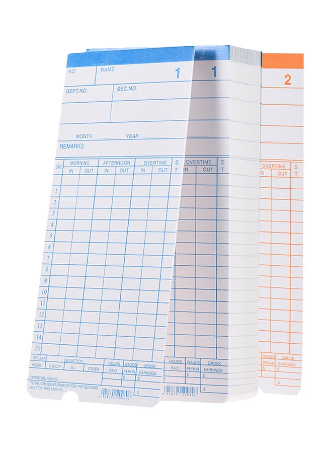 Generic 90-Piece 2-Sided Timecards Monthly Attendance White 