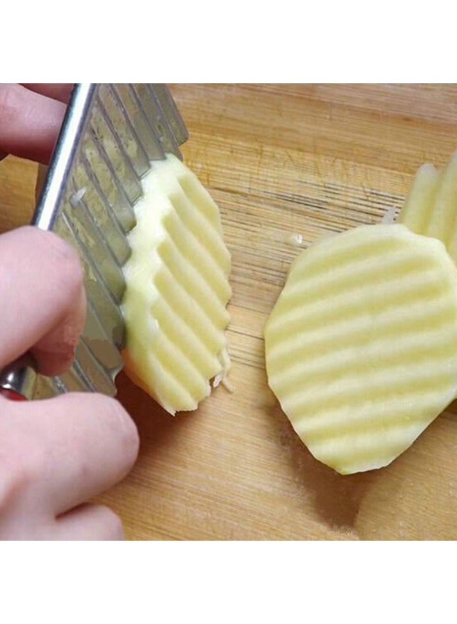 Stainless Steel Potato Chip Vegetable Crinkle Cutter Silver/Brown  - Image 4