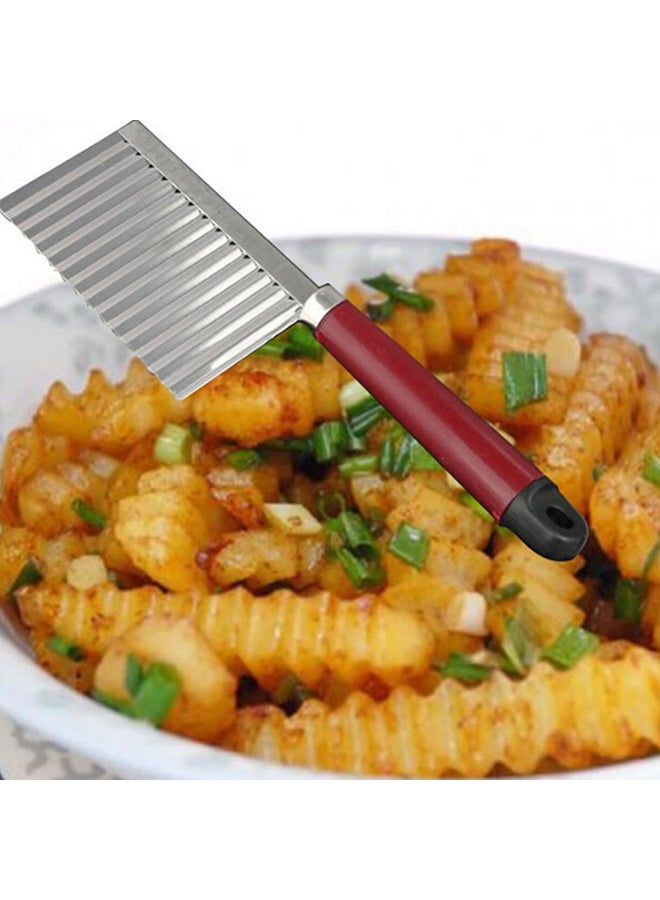 Stainless Steel Potato Chip Vegetable Crinkle Cutter Silver/Brown  - Image 3