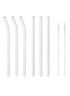 6-Piece Reusable Drinking Straws With 2 Brushes Silver