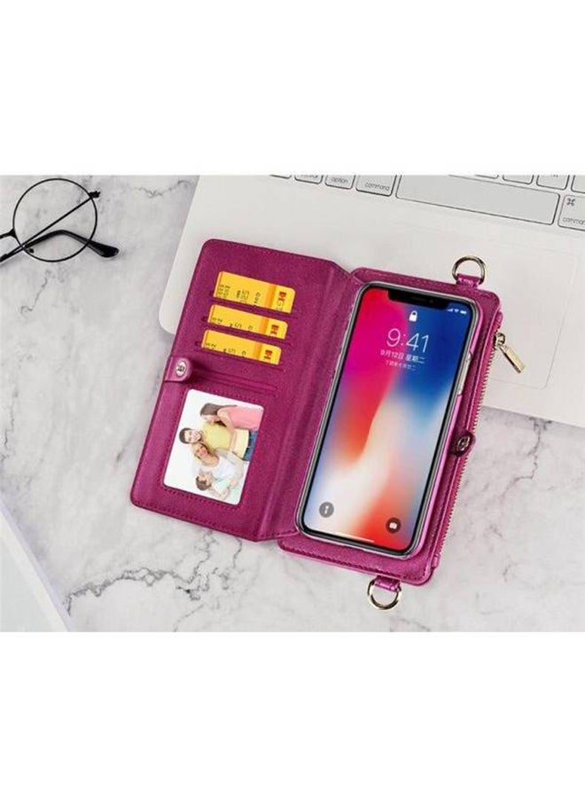 Protective Wallet Card Case Cover For Apple iPhone Xs Max Fuchsia  - Image 3