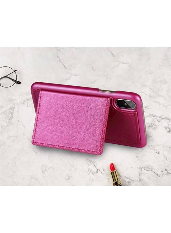 Protective Wallet Card Case Cover For Apple iPhone Xs Max Fuchsia  - Image 4