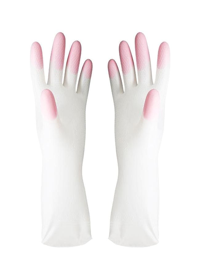 2-Piece Waterproof Cleaning Gloves Pink/White 32x13.5cm