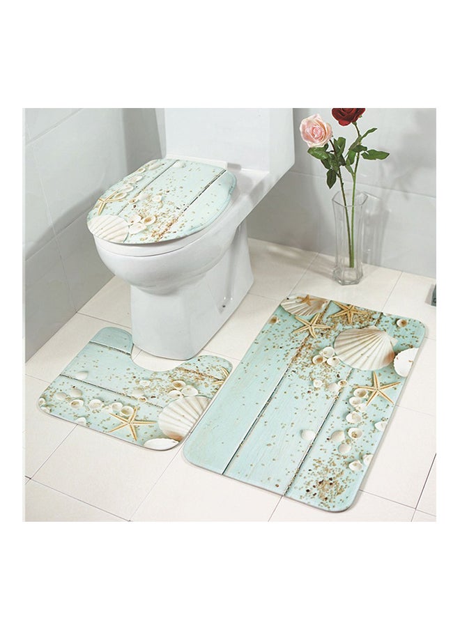 3-Piece Non-slip Mat Lid Bathroom Carpet Mat Set Blue/Beige 22centimeter  - Image 2