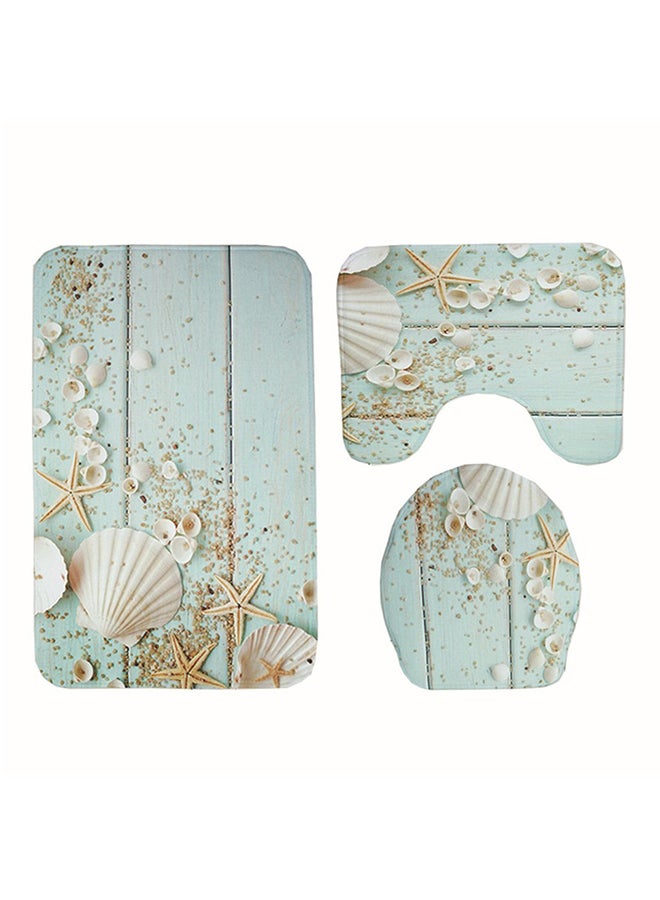 3-Piece Non-slip Mat Lid Bathroom Carpet Mat Set Blue/Beige 22centimeter  - Image 1