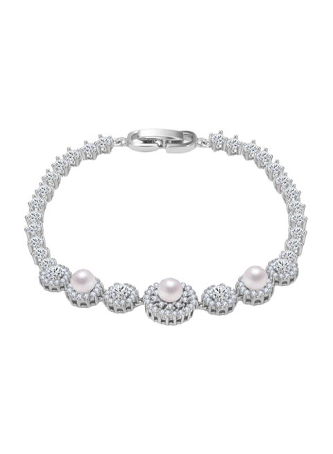 18 Karat White Gold Plated Diamond Studded Charm Bracelet