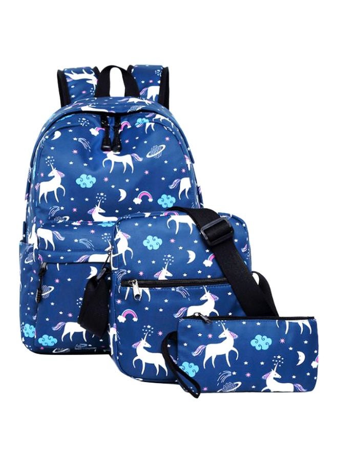 3-Piece Unicorn Printed Backpack Set Blue/White/Pink