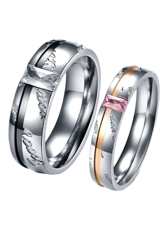 Stainless Steel Stone Studded Couple Ring - Image 1