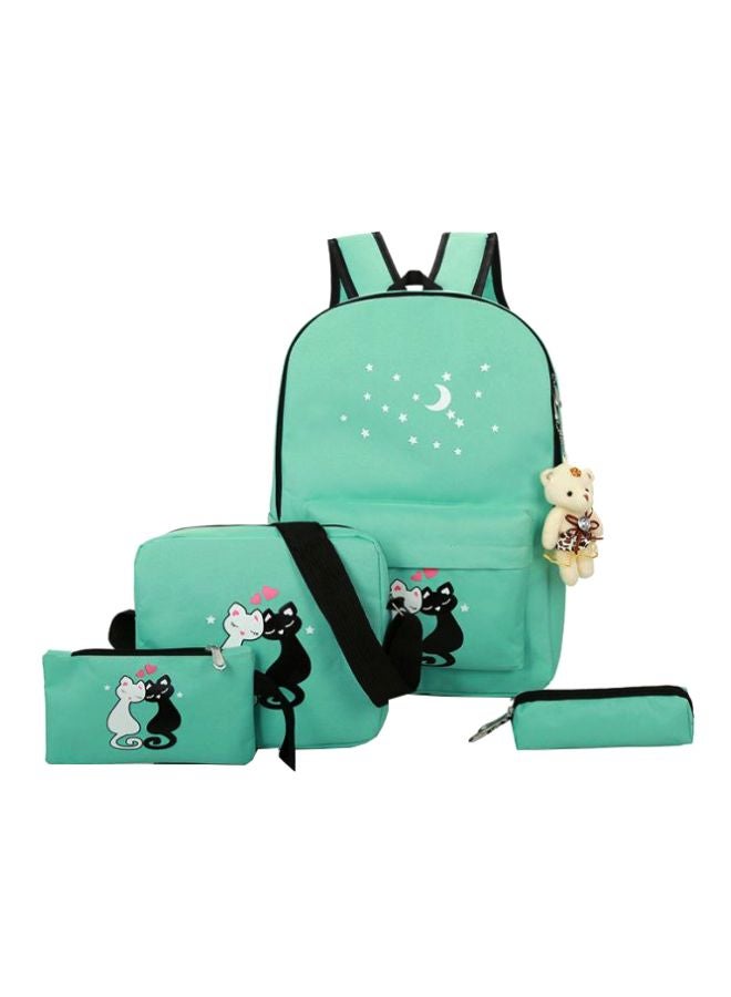 4-Piece School Backpack Set Green/Black/White 
