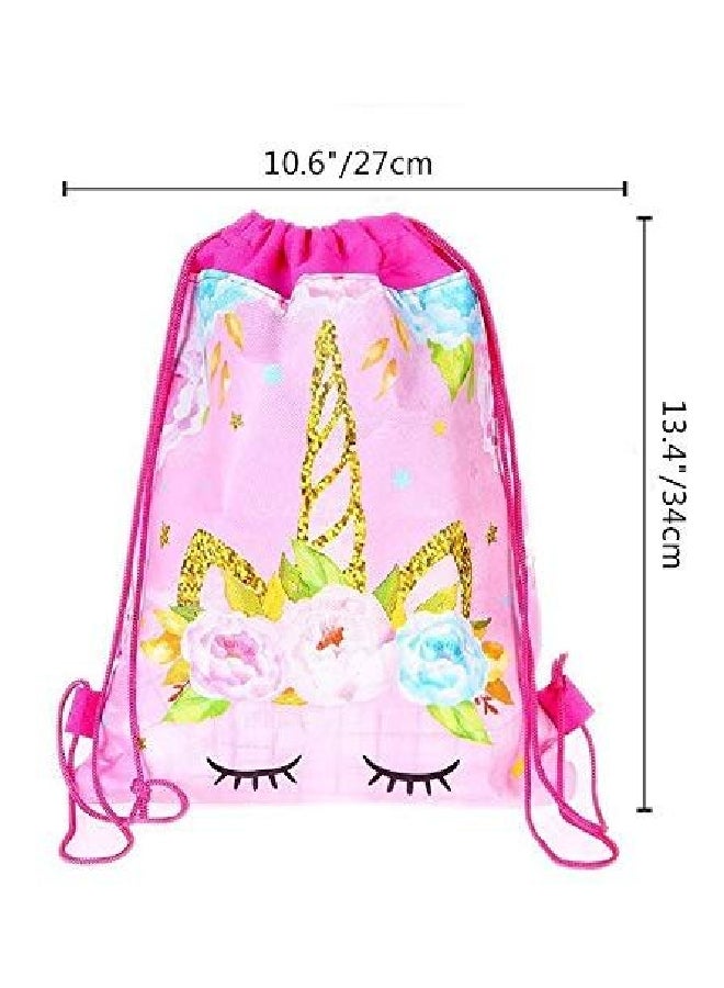 Pack Of 12 Cute Unicorn Drawstring Backpack 10.6 Inch Pink/Gold/Blue - Image 2