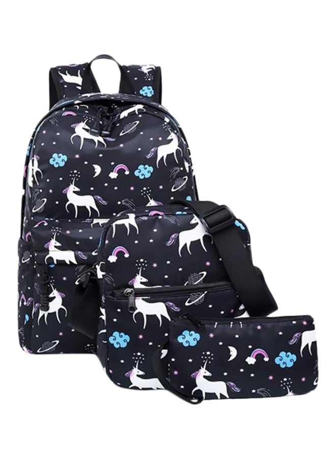 3-Piece Printed Backpack Set Black/White/Blue