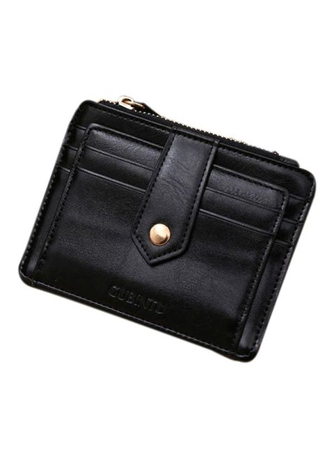 Leather Card And ID Case With Zipper Black