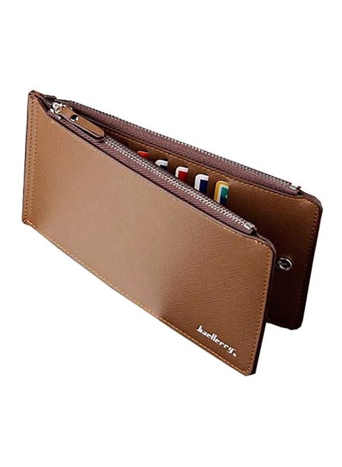 Faux Leather Wallet With Zipper Brown