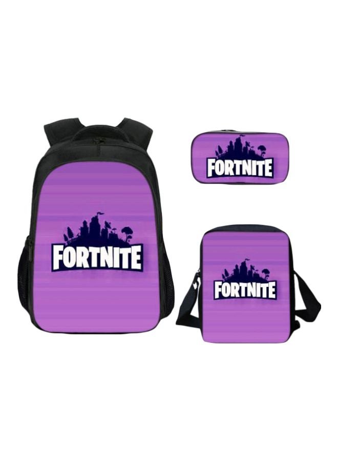 طقم شنطة ظهر مزينة بطبعة 3D لألعاب Fortnite من 3 قطع أرجواني/ أبيض/ أسود