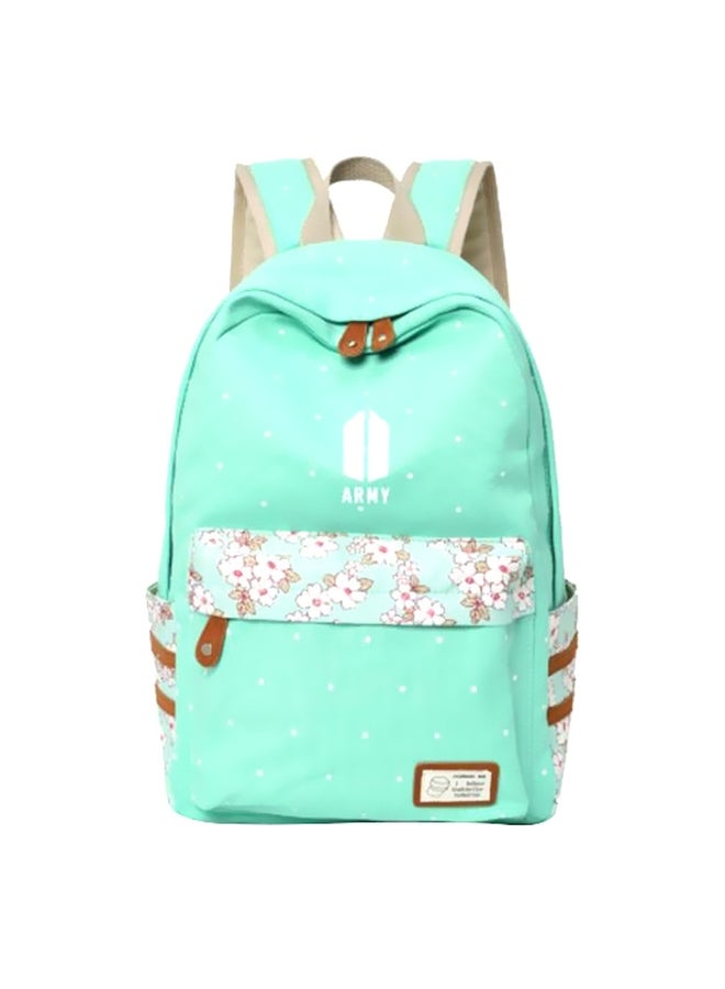 Printed School Backpack Green/White/Brown - Image 1