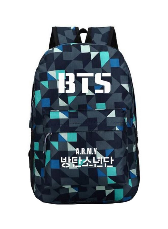 حقيبة ظهر كورية بتصميم بي تي إس العصري أزرق/ رمادي/ أبيض