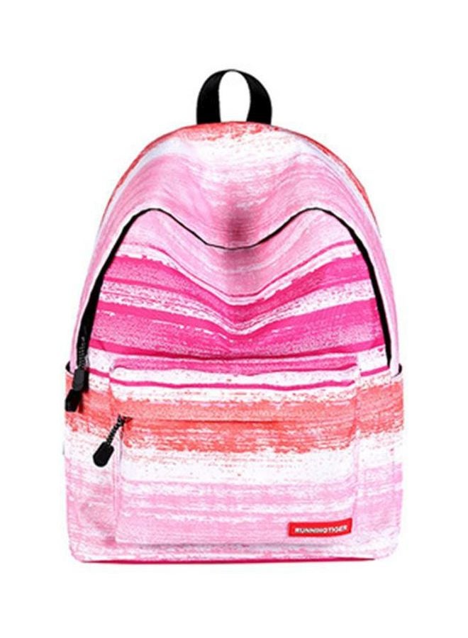 2-Piece Printed Canvas Backpack With Pouch Pink/White - Image 2