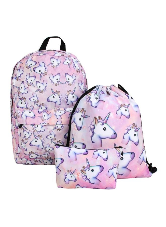 3-Piece Unicorn Printed Backpack Set Pink/White - Image 1