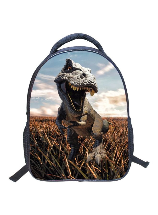 حقيبة ظهر مصنوعة من البوليستر مطبوعة برسمة ثلاثية الأبعاد على شكل ديناصور رمادي/ أزرق/ أبيض