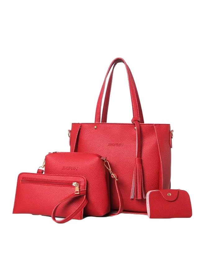 Yogodlns - 4-Piece Leather Handbag Set Red - Image 1