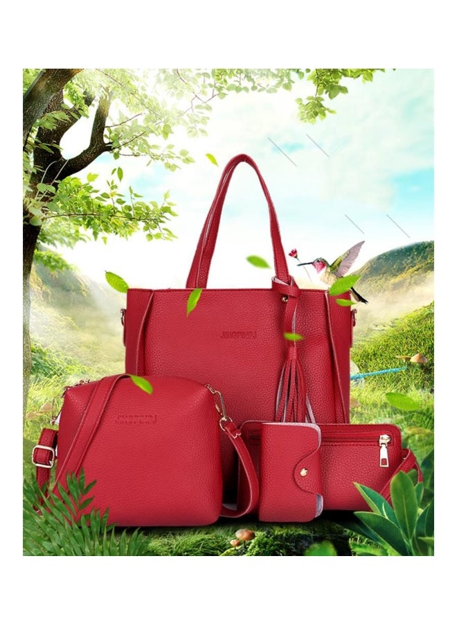 Yogodlns - 4-Piece Leather Handbag Set Red - Image 1