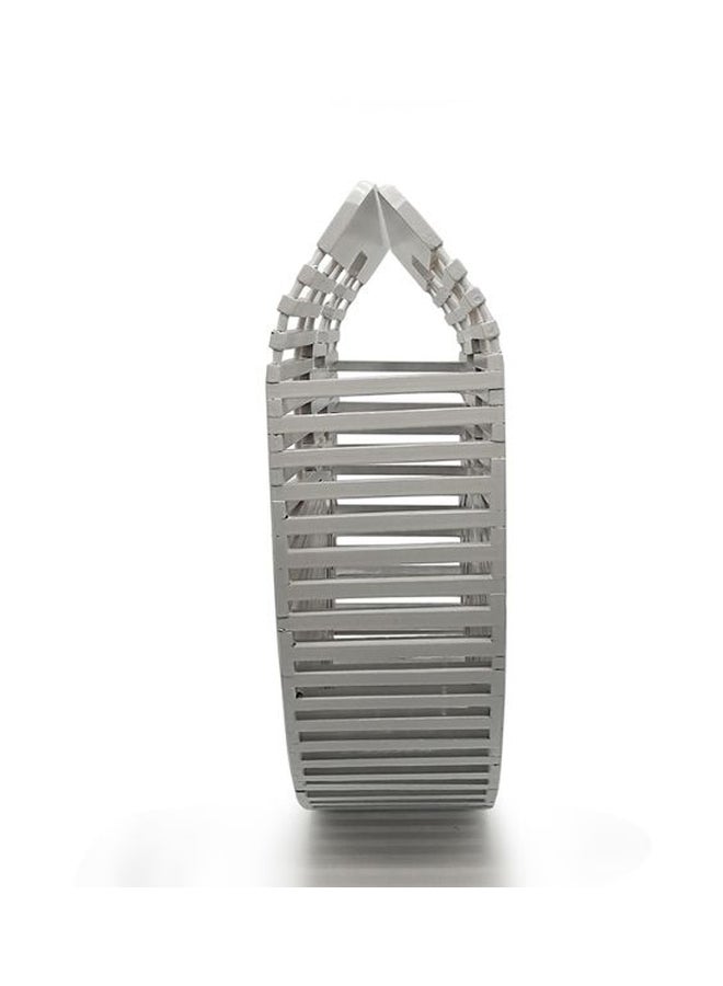 Bamboo Basket Tote Bag White  - Image 4