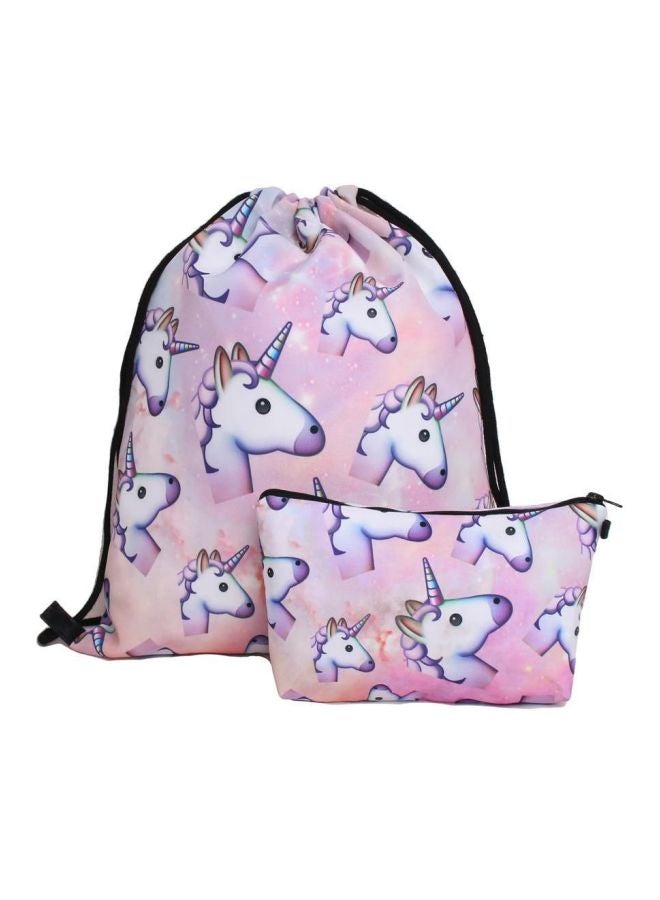 3-Piece Unicorn Printed Backpack Set Pink/White - Image 2