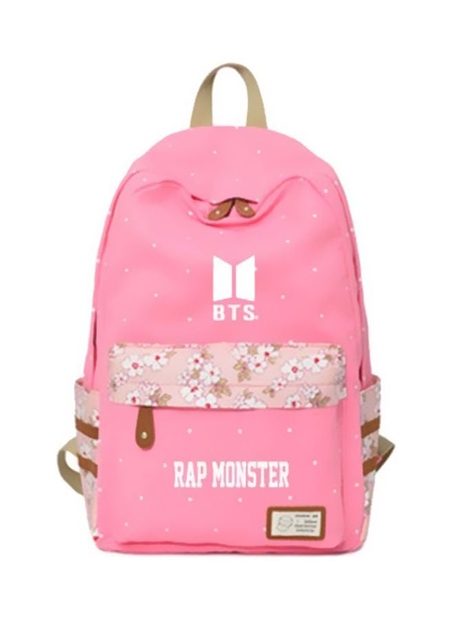 BTS Logo Printed Backpack Pink - Image 1