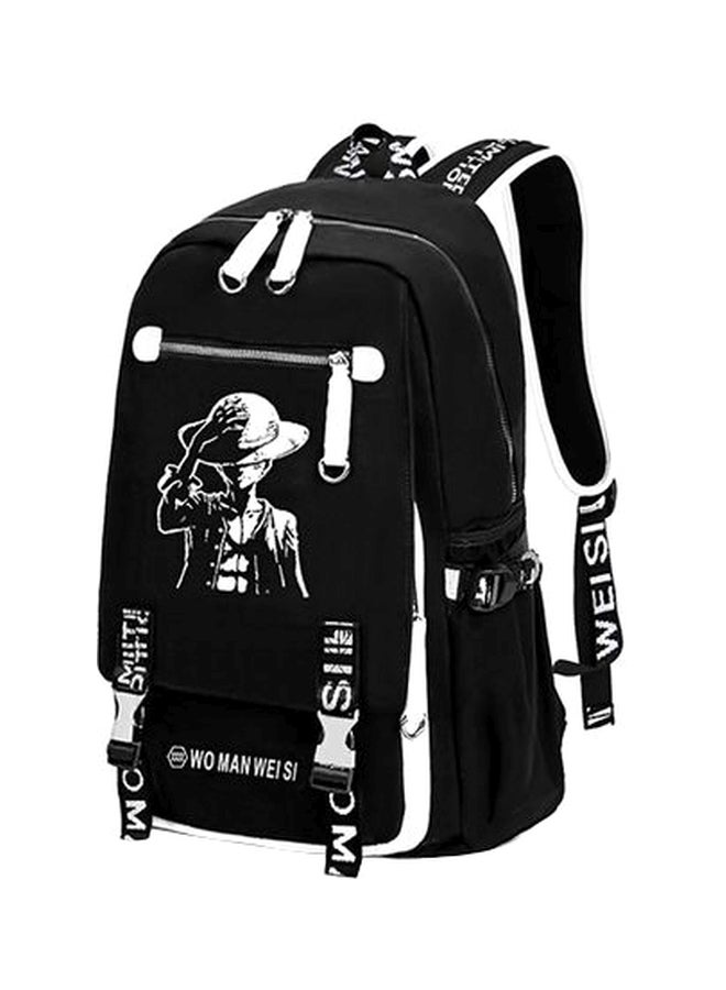 Rechargable Printed Backpack Black/White/Blue - Image 1