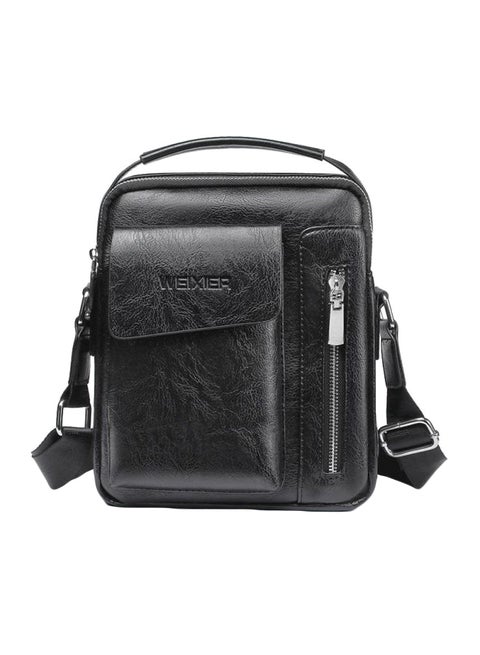 Leather Messenger Bag Black
