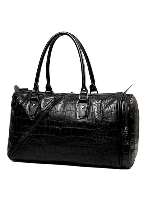 Leather Duffle Shoulder Bag Black
