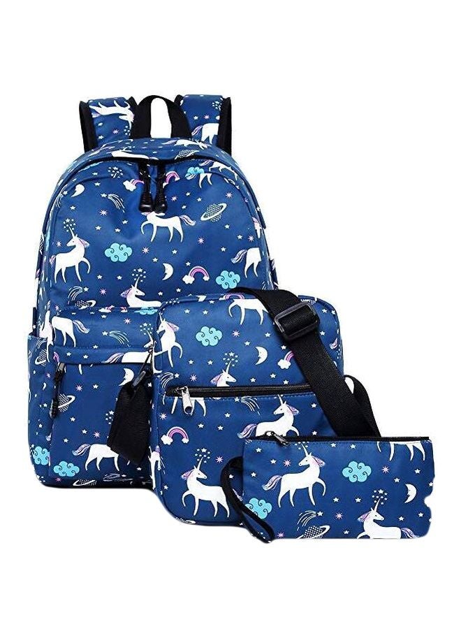 3-Piece Canvas Backpack Set Blue/White  - Image 1