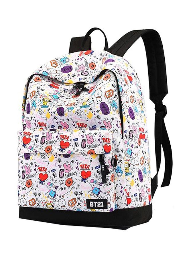 Canvas Cartoon Printed Backpack White/Pirple/Red  - Image 1
