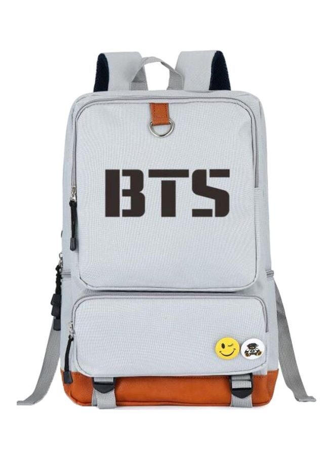 حقيبة ظهر كاجوال مطبوع عليها شعار فرقة BTS الكورية رمادي/برتقالي/اسود - Image 1