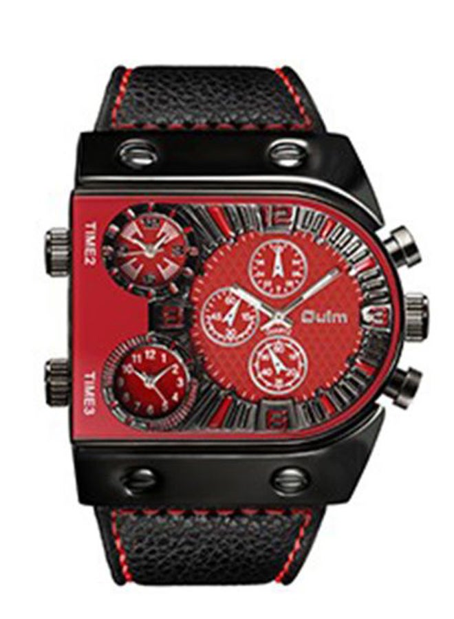 Oulm Men's Leather Analog Watch HP9315 - 47 mm - Black 