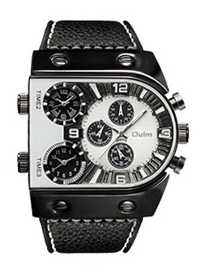 Oulm Men's Leather Analog Watch HP9315 - 47 mm - Black 