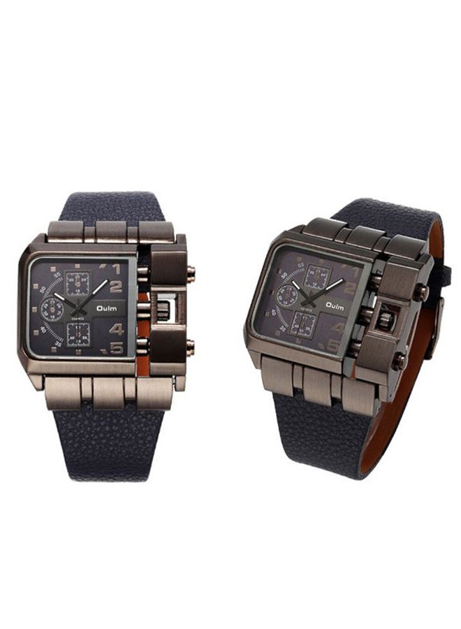 Oulm men PU Leather Analog Watch J69-5 - 44 mm - Blue