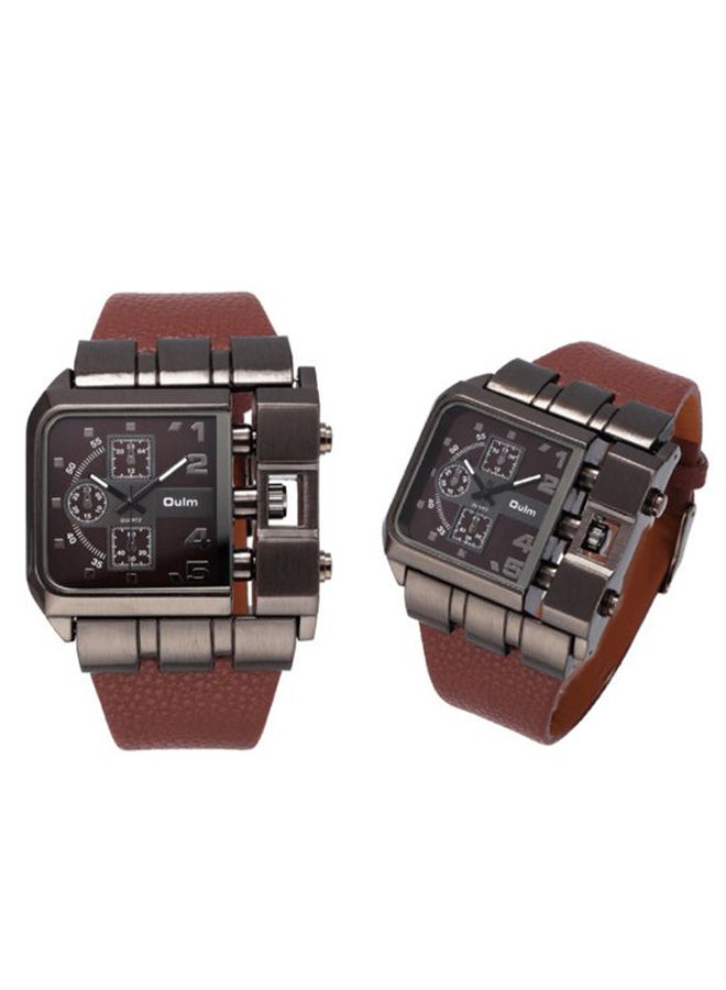 Oulm Men's PU Leather Analog Watch J69-3 - 44 mm - Brown 