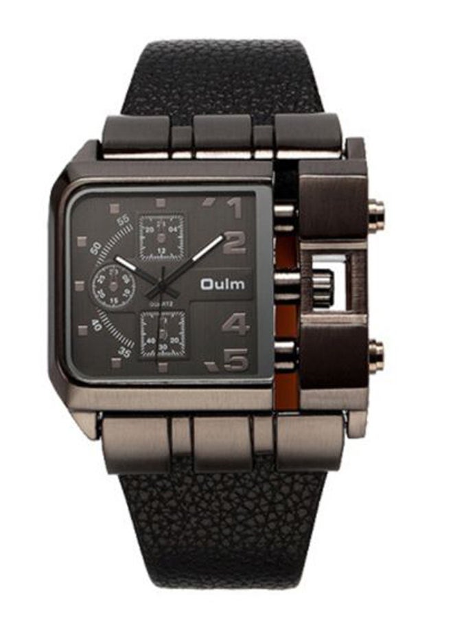 Oulm Men's PU Leather Strap Analog Wrist Watch J69-2 - 44 mm - Black 