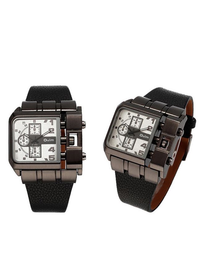 Oulm Men's PU Leather Analog Watch J69-1 - 44 mm - Black 