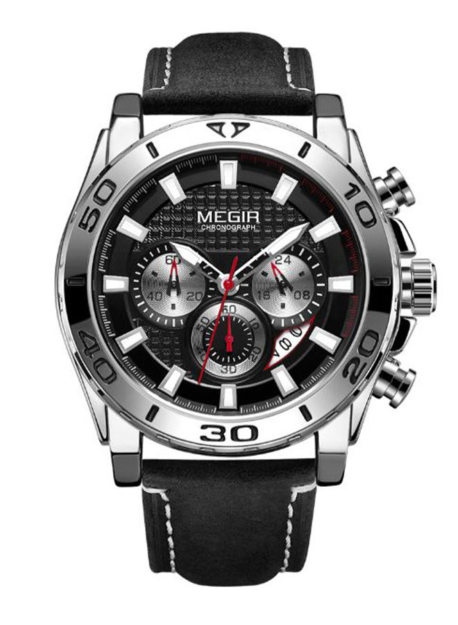 ميجر ساعة يد بعقارب وسوار من الجلد طراز 2094 - 48 ملم - أسود للرجال