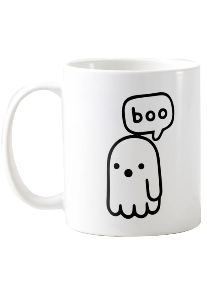 فرست بيس مج مزين بطبعة "Boo" وشبح أبيض/ أسود