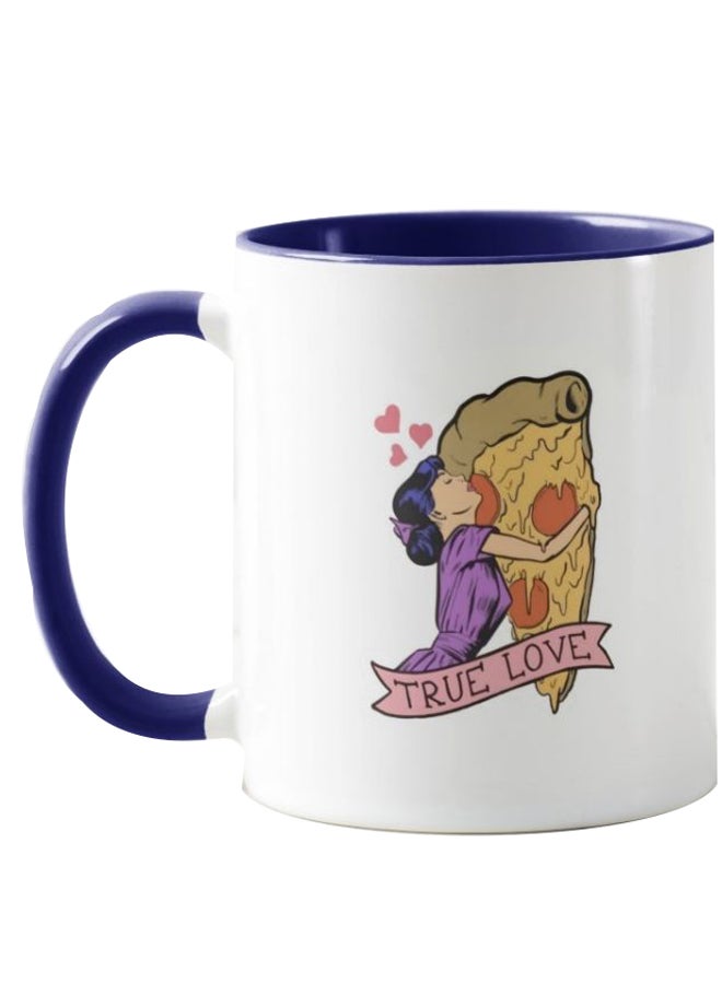 فرست بيس كوب مطبوع بصورة بيتزا وعبارة "True Love" أزرق بحري/ أبيض