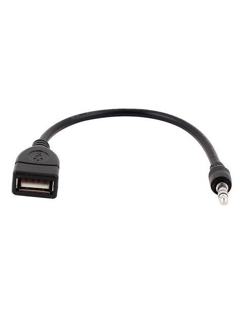 كابل شحن وصوت من منفذ USB أنثى إلى مقبس AUX ذكر مقاس 3.5 مم أسود
