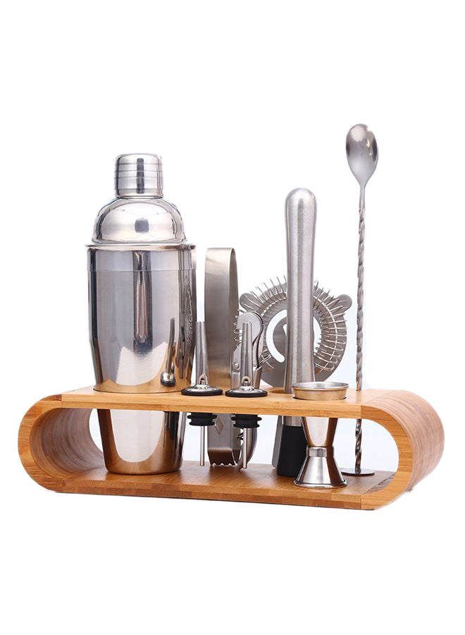 Generic 9-Piece Bartender Cocktail Shaker Set With Stand Silver/Brown 1000ml  - Image 2
